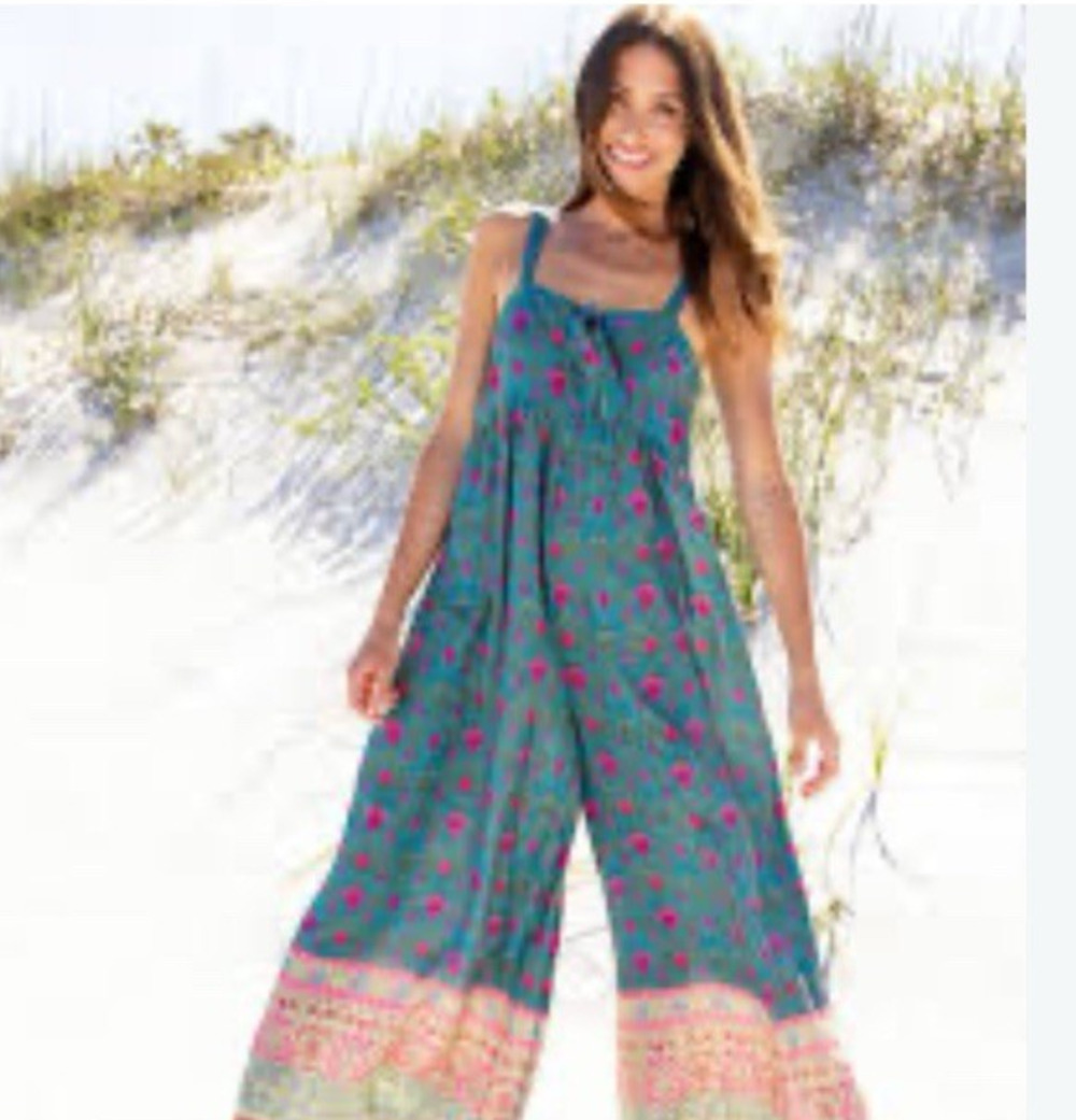 Natural Life Jumpsuit XS Wide Leg Sleeveless Green Floral Boho